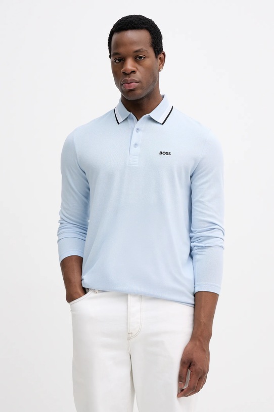 Хлопковый лонгслив BOSS Green хлопок голубой 50536609