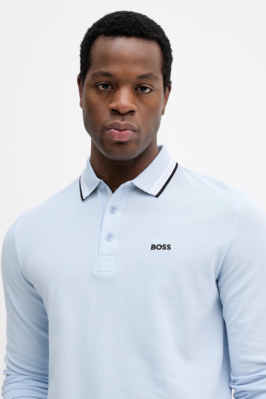 Хлопковый лонгслив BOSS Green голубой 50536609