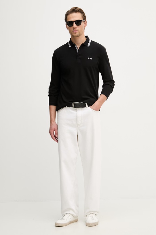 BOSS Green longsleeve męski bawełniany Plisy 50536609 czarny SS26