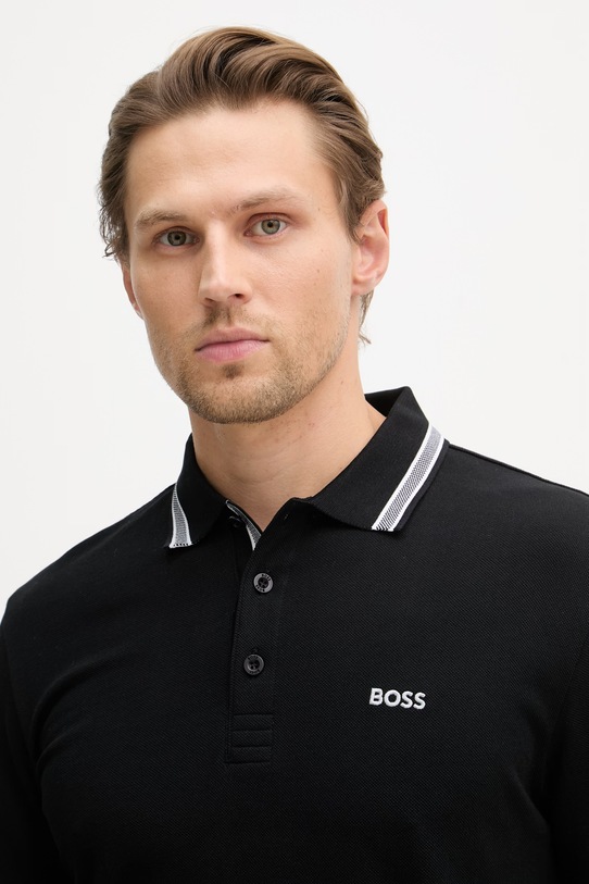 BOSS Green longsleeve męski bawełniany Plisy czarny 50536609