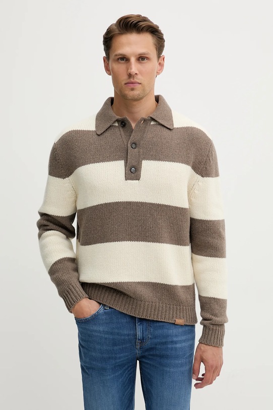Paul&Shark sweter wełniany Knitwear wełna brązowy 15311162