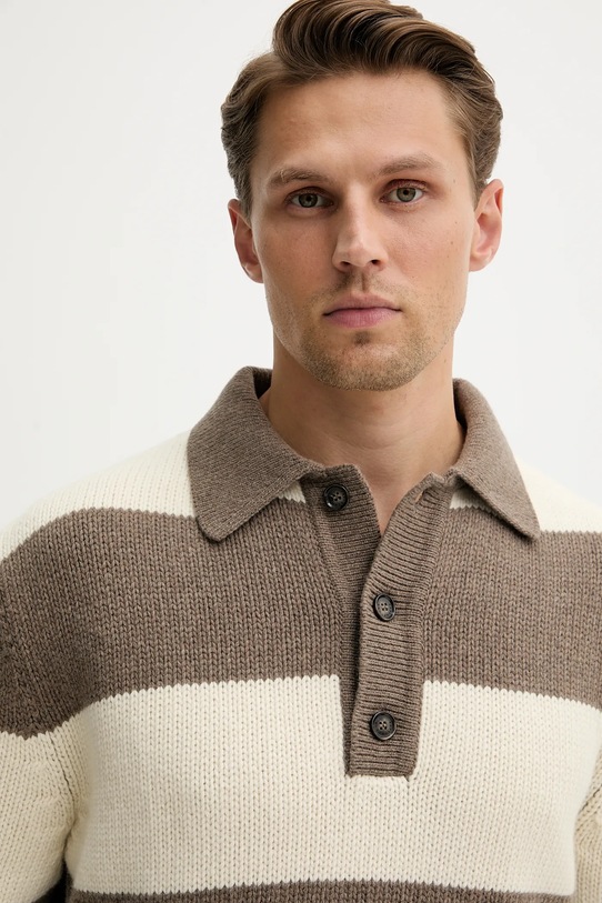 Paul&Shark sweter wełniany Knitwear brązowy 15311162