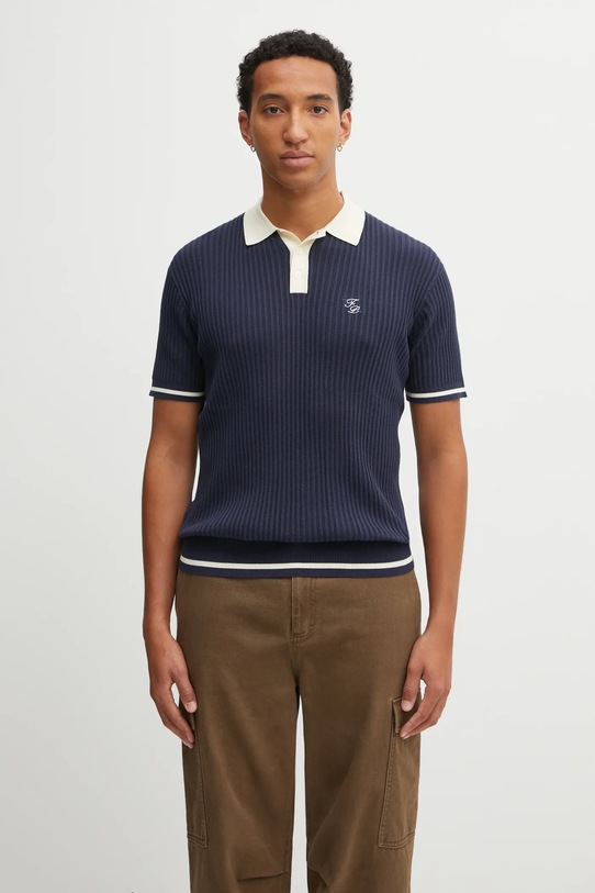 Filling Pieces polo bawełniane Fine Knit Polo gładkie granatowy 422570500127