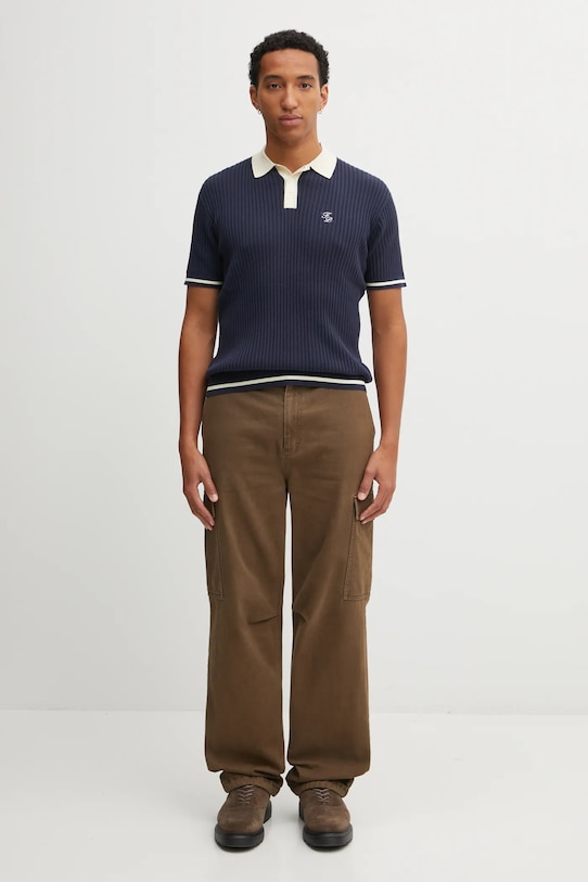 Filling Pieces polo de bumbac Fine Knit Polo 422570500127 bleumarin