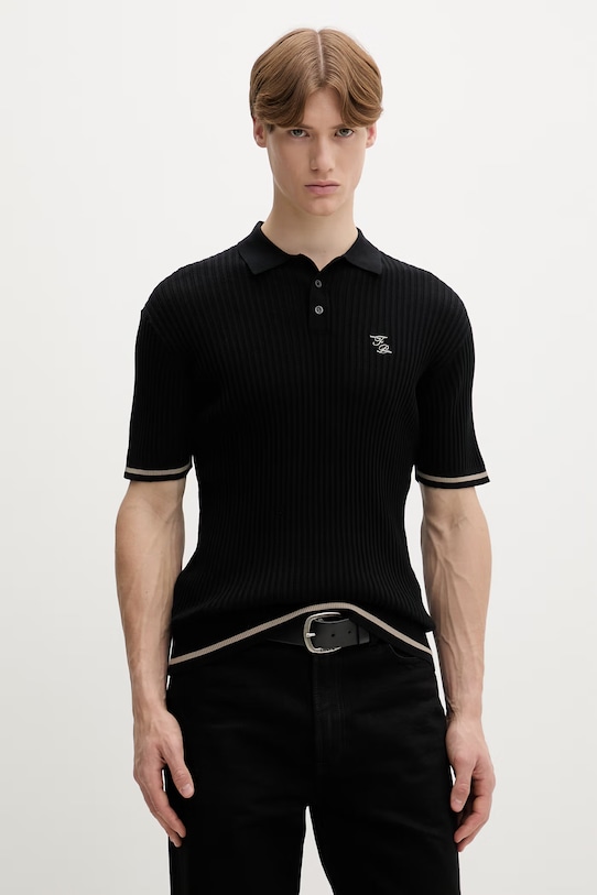 Filling Pieces polo de bumbac Fine Knit Polo regular negru 422570500127