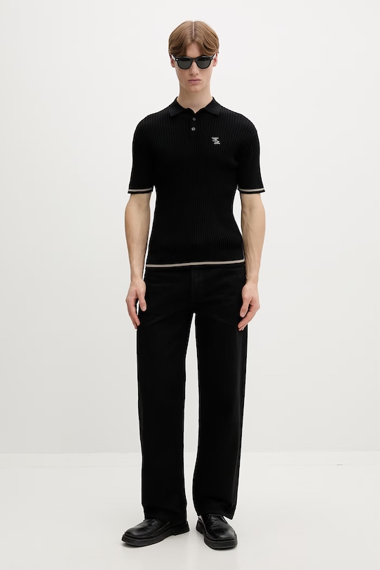 Filling Pieces polo de bumbac Fine Knit Polo 422570500127 negru AW25