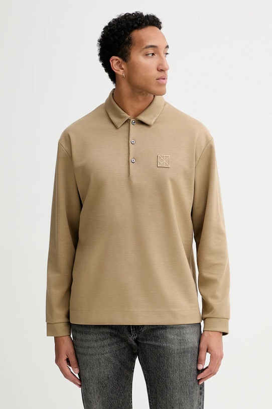 Calvin Klein longsleeve z dodatkiem wełny z elastanem zielony LV04LB251G