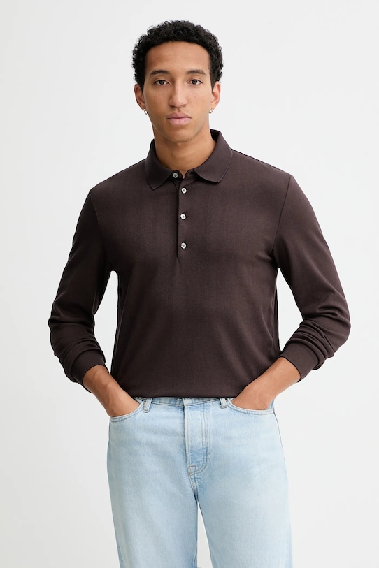 Calvin Klein longsleeve z domieszką wełny zapinany brązowy LV04LD214G