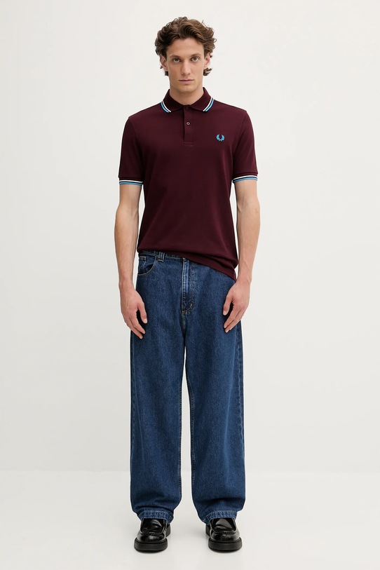 Bavlněné polo tričko Fred Perry M3600 burgundské