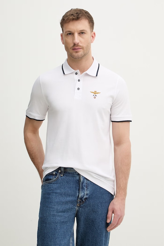 Βαμβακερό μπλουζάκι πόλο Aeronautica Militare κανονικό μπεζ PO1308UP00082