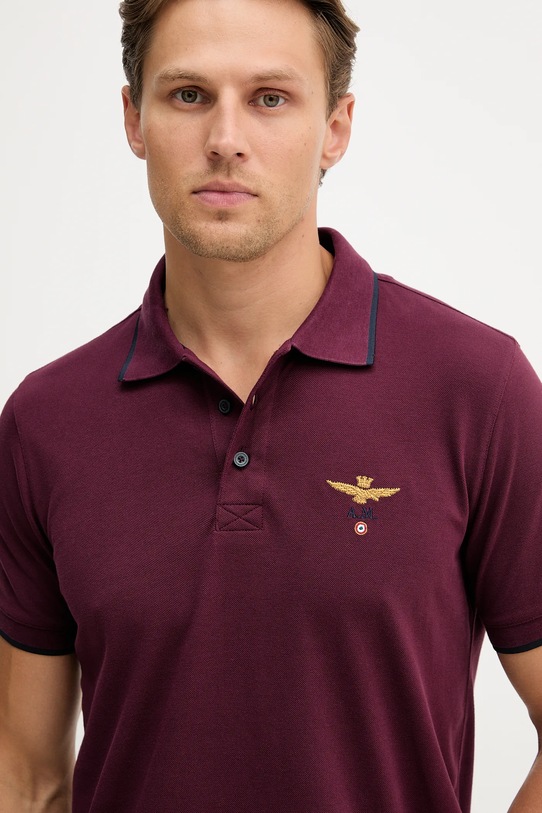 Bavlněné polo tričko Aeronautica Militare burgundské PO1308UP00082