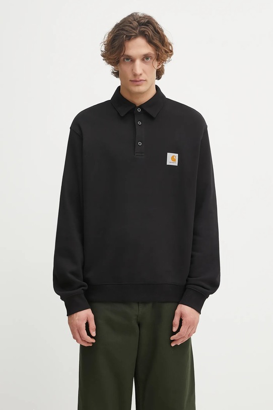 Βαμβακερή μπλούζα Carhartt WIP Polo Sweat απλικέ μαύρο I035532.89XX