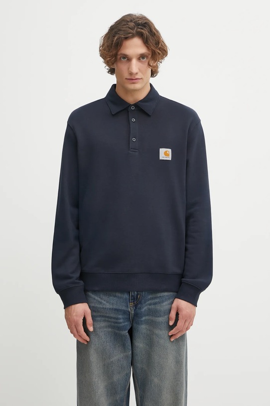 Bavlněná mikina Carhartt WIP Polo Sweat nášivka námořnická modř I035532.J0XX