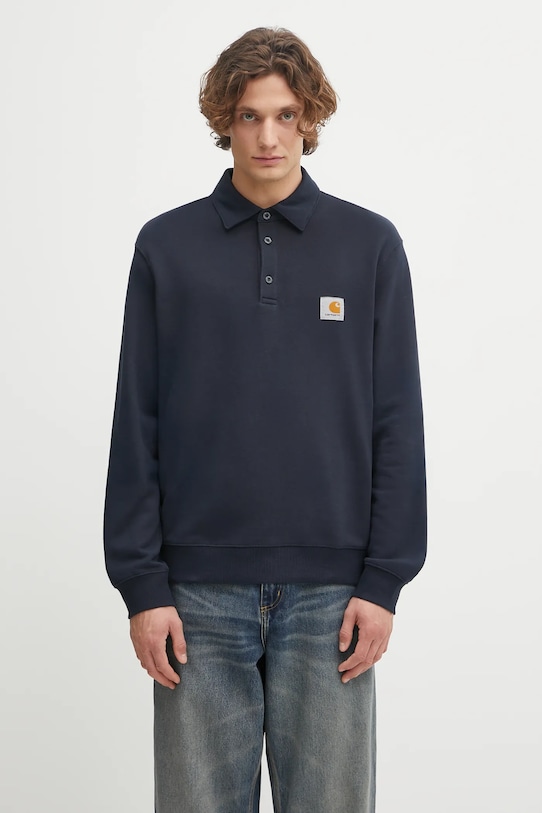 Carhartt WIP felpa in cotone Polo Sweat applique blu navy I035532.J0XX