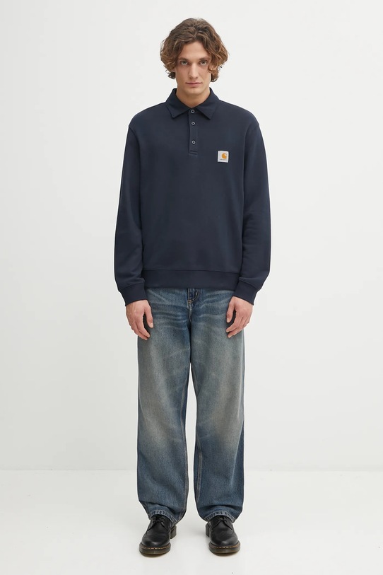 Bavlněná mikina Carhartt WIP Polo Sweat I035532.J0XX námořnická modř