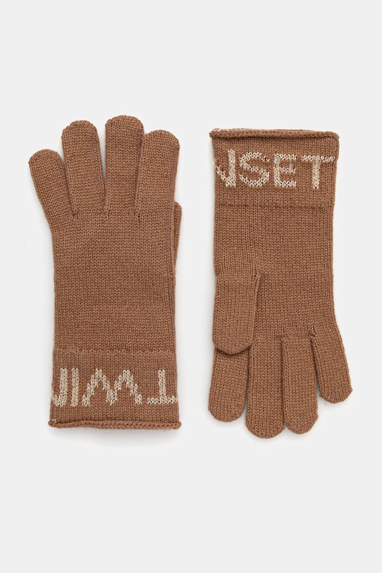 Rukavice s prímesou vlny Twinset s prídavkom vlny hnedá 252TA4252