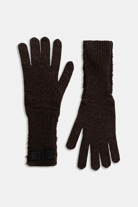 MM6 Maison Margiela rękawiczki z dodatkiem wełny aplikacja brązowy S62TS0078.M13198.144