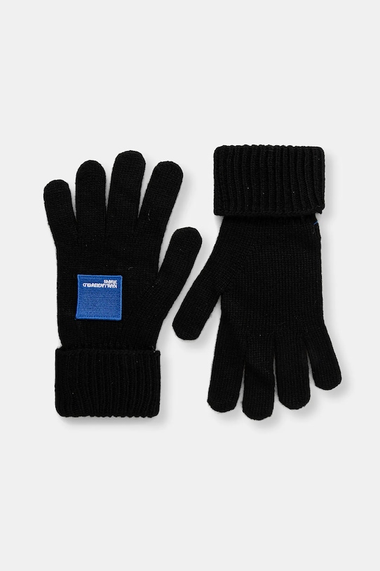 Rukavice s prímesou vlny Karl Lagerfeld Jeans nášivka čierna A4W33137