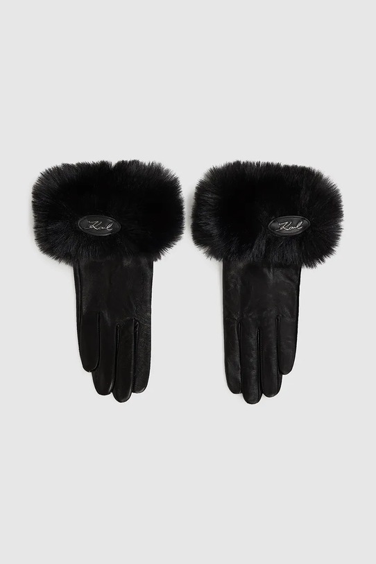 Karl Lagerfeld rękawiczki skórzane K/SIGNATURE skóra licowa czarny A4W33016