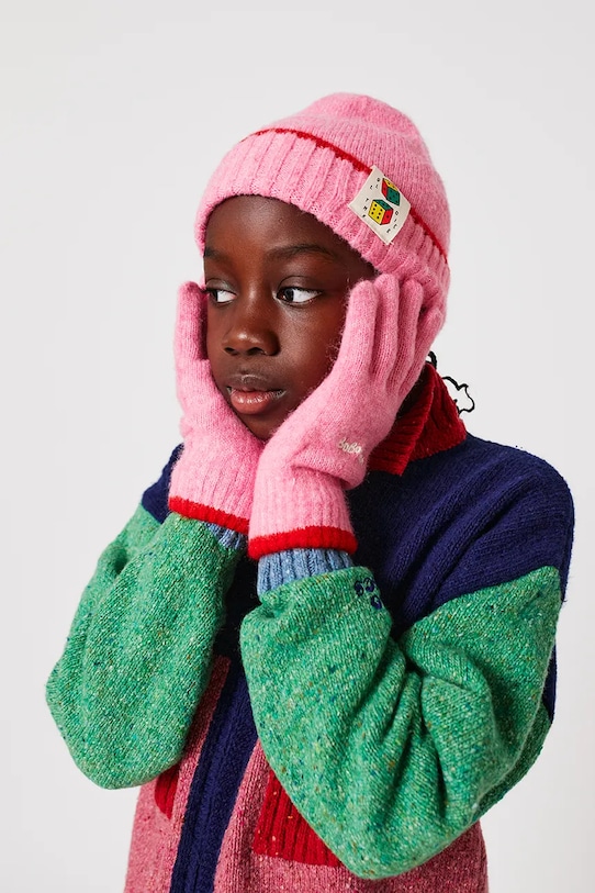 Bobo Choses mănuși cu un amestec de lână pentru copii cu un amestec de lana roz 225AI036