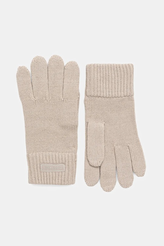 Calvin Klein rękawiczki wełniane aplikacja beżowy LV14D8031G