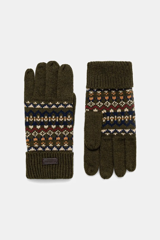 Barbour rękawiczki z domieszką wełny drobny wzór zielony MGL0148