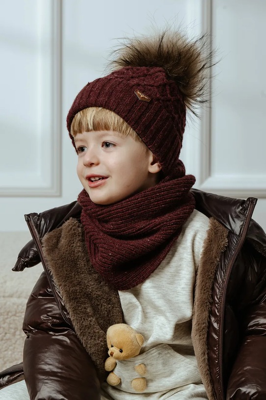 Jamiks komin z wełną dziecięcy THEO z domieszką wełny bordowy THEO.Komin.JZI232.B