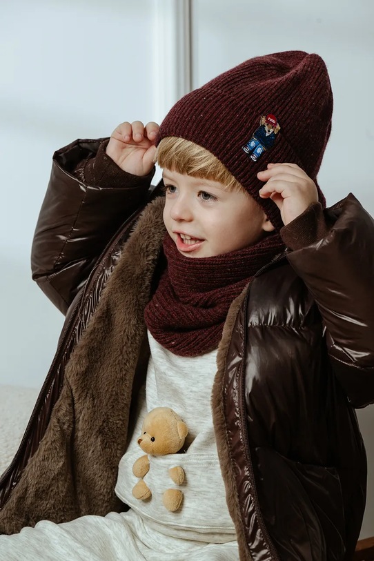 Jamiks komin z wełną dziecięcy THEO bordowy THEO.Komin.JZI232.B