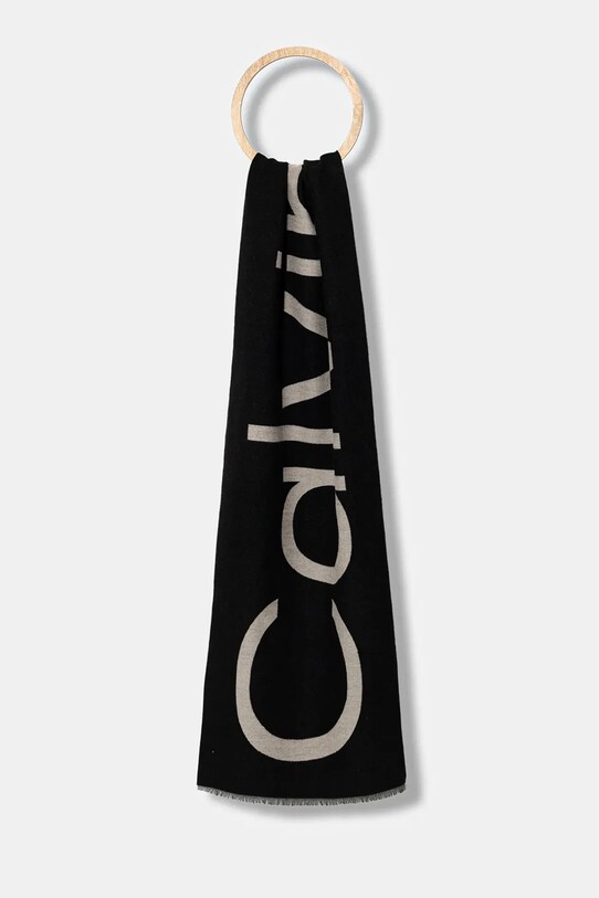 Шарф с примесью шерсти Calvin Klein трикотаж чёрный LV04F8051G