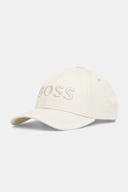 BOSS czapka z daszkiem bawełniana aplikacja beżowy 50544386