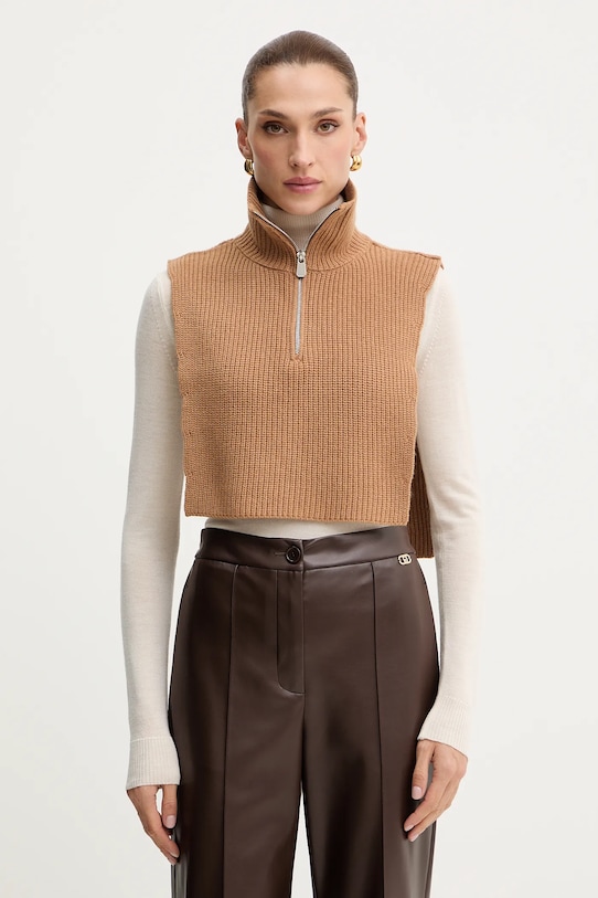 Pinko komin z dodatkiem wełny dzianina brązowy 105994.A2Z4