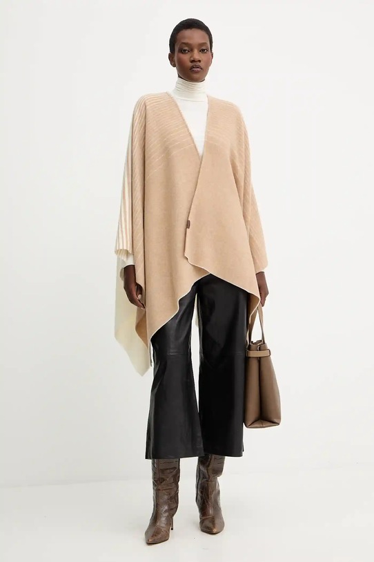 MM poncho z wełną BRENTA 2526546028600 beżowy AW25