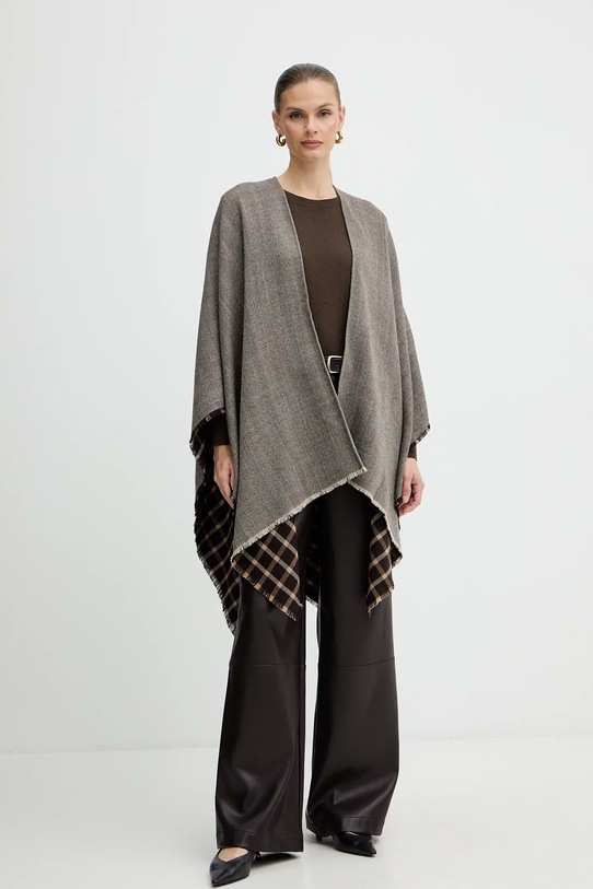 Weekend Max Mara poncho wełniane OGNUNO wełna brązowy 2525546055600