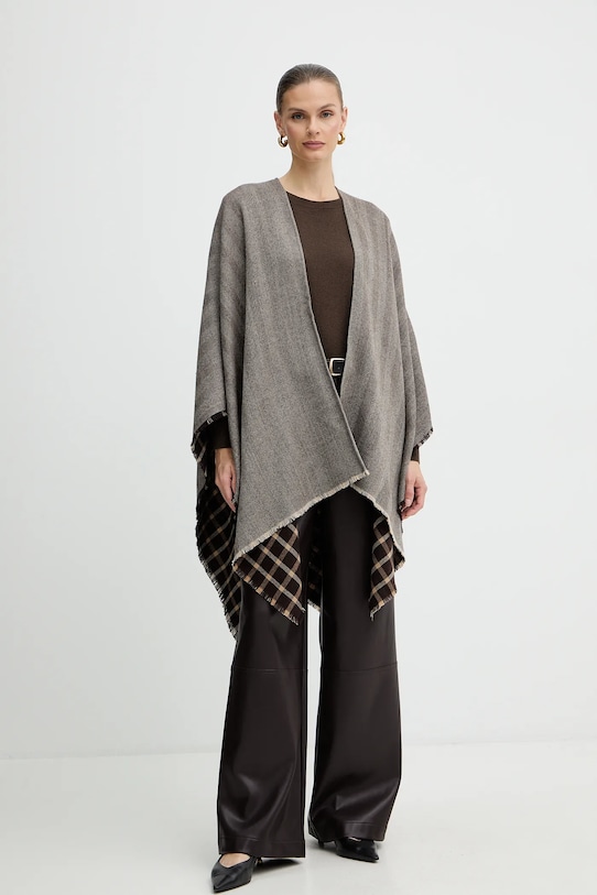 Weekend Max Mara poncho wełniane OGNUNO wełna brązowy 2525546055600