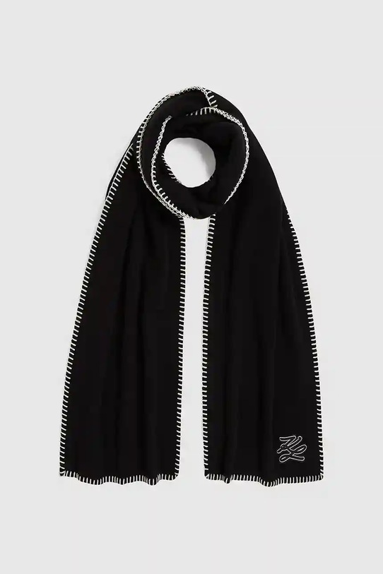 Вълнен шал Karl Lagerfeld K/AUTOGRAPH вълна черен A4W33114