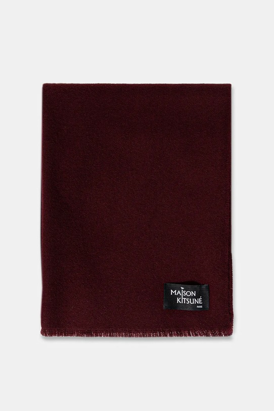 Maison Kitsuné szalik wełniany Wool Fringe PW06200WB0028 bordowy AW25