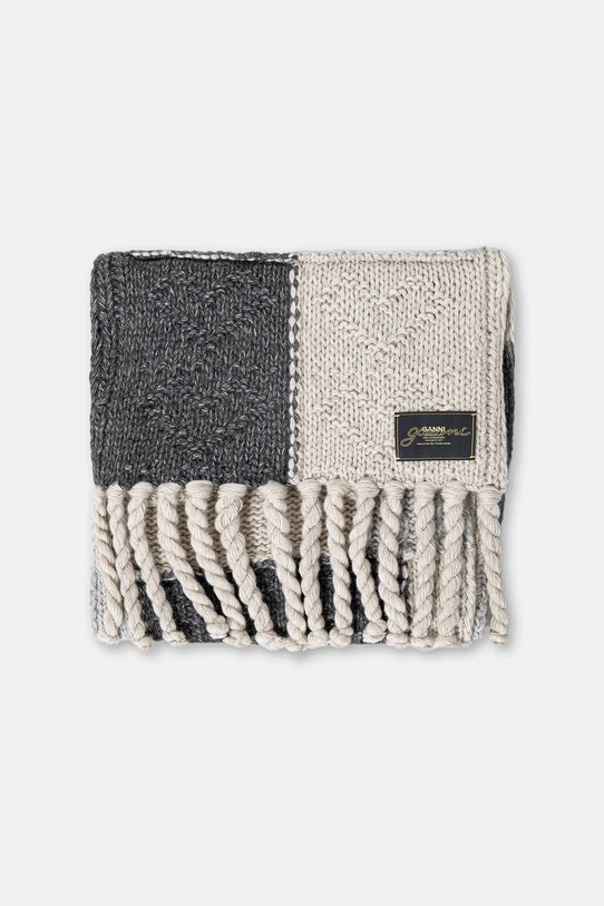 GANNI szalik z dodatkiem wełny Wool Cotton Bubble A6662 szary AW25