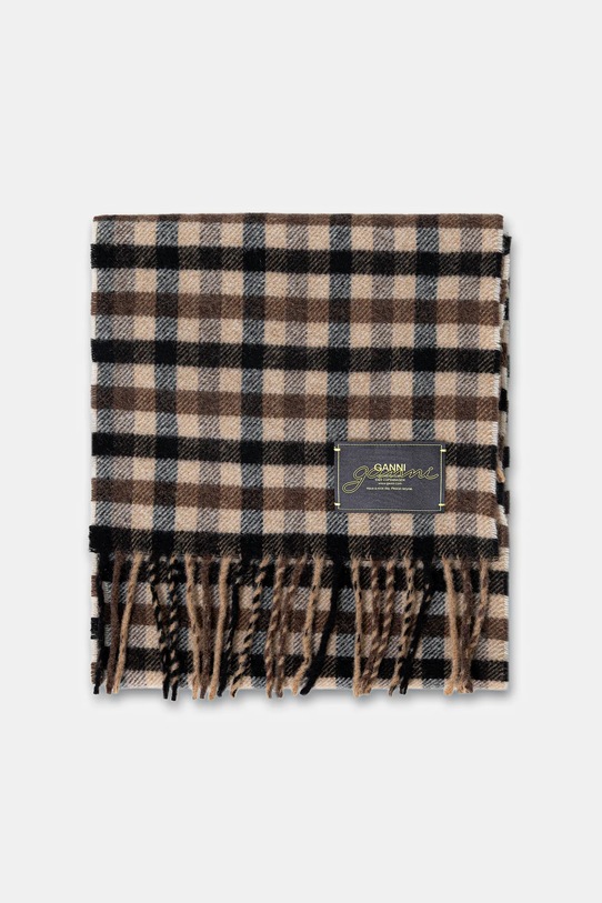 GANNI szalik wełniany Graphic Wool A6668 brązowy AW25