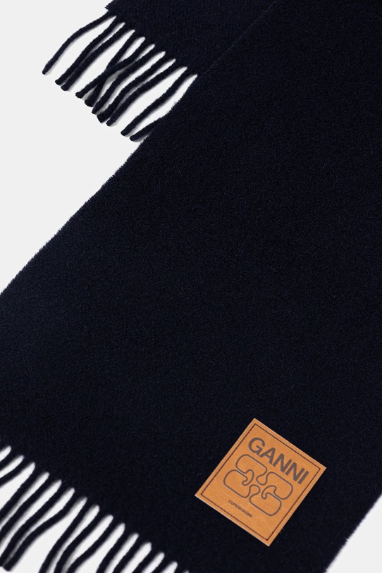 Akcesoria GANNI szalik wełniany Double Face Wool Solid A6931 granatowy