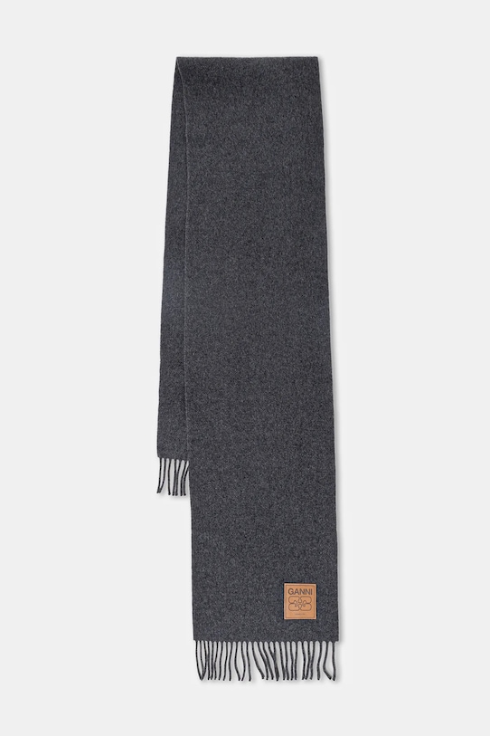 GANNI wool scarf Double Face Wool Solid plain gray A6932