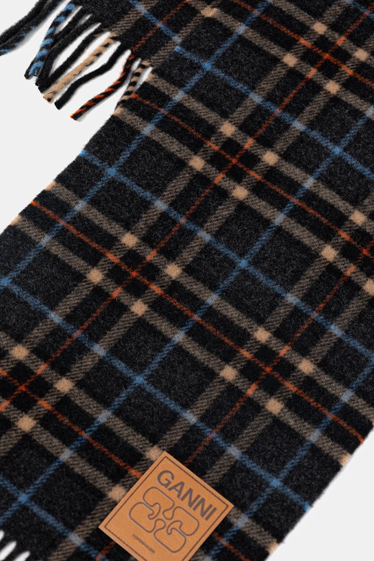 Akcesoria GANNI szalik wełniany Double Face Wool Check A6933 szary