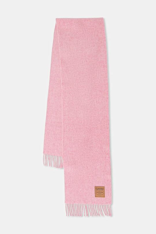 Vlněná šála GANNI Double Face Wool Solid vlna růžová A6942
