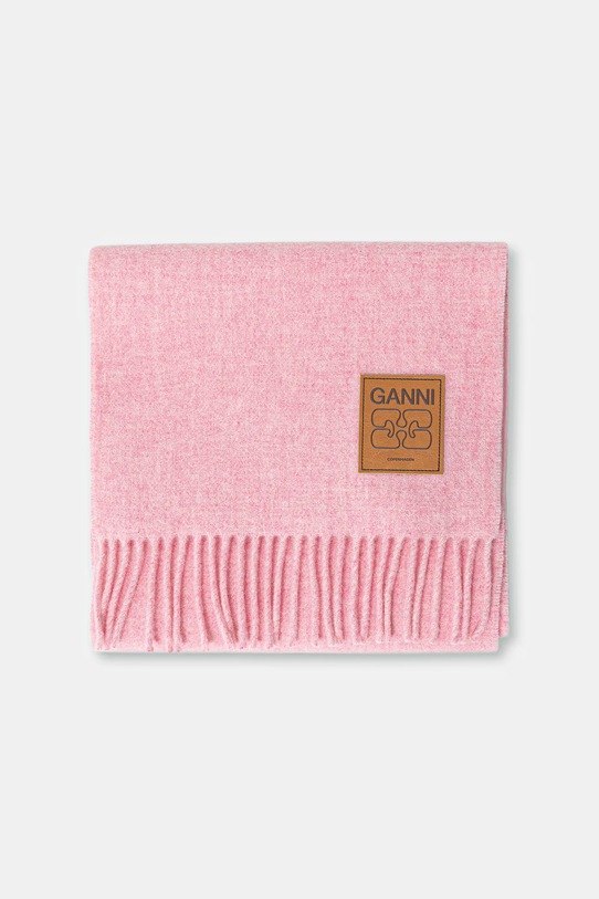 GANNI szalik wełniany Double Face Wool Solid A6942 różowy AW25