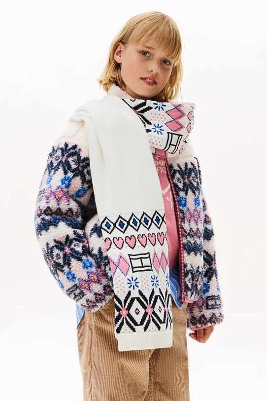 Tommy Hilfiger szalik bawełniany dziecięcy wzorzyste biały KG0KG09041.9BYA
