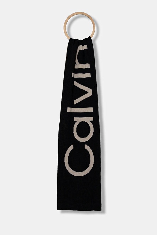 Vlněná šála Calvin Klein vlna černá LV04D8030G