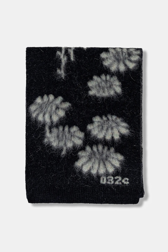 032C szalik z dodatkiem wełny 'Melting Daisies' F25.UAK.3331.000 czarny AW25