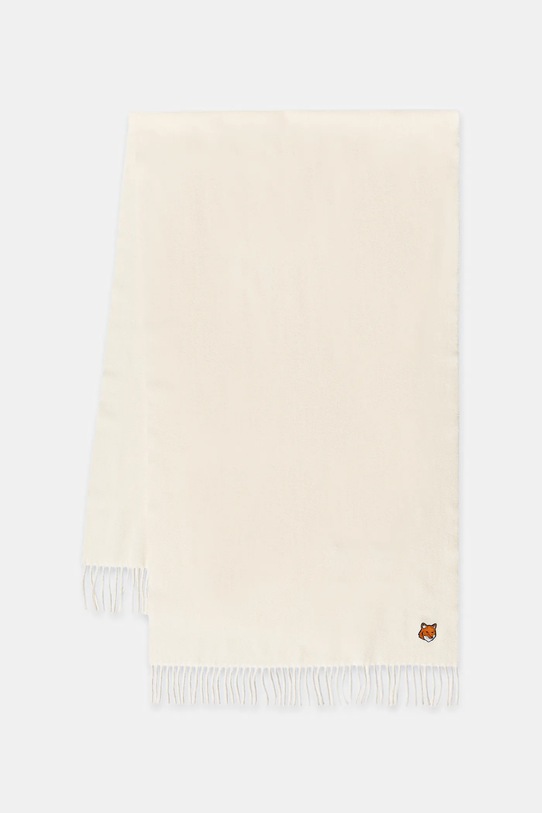 Maison Kitsuné szalik wełniany Fox Head gładkie beżowy PM06201WB0044