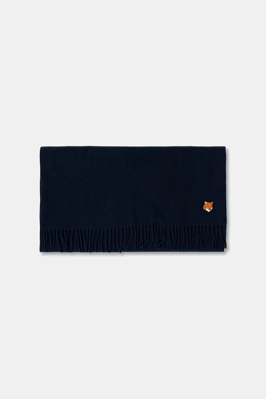 Maison Kitsuné szalik wełniany Fox Head PM06201WB0044 granatowy AW25