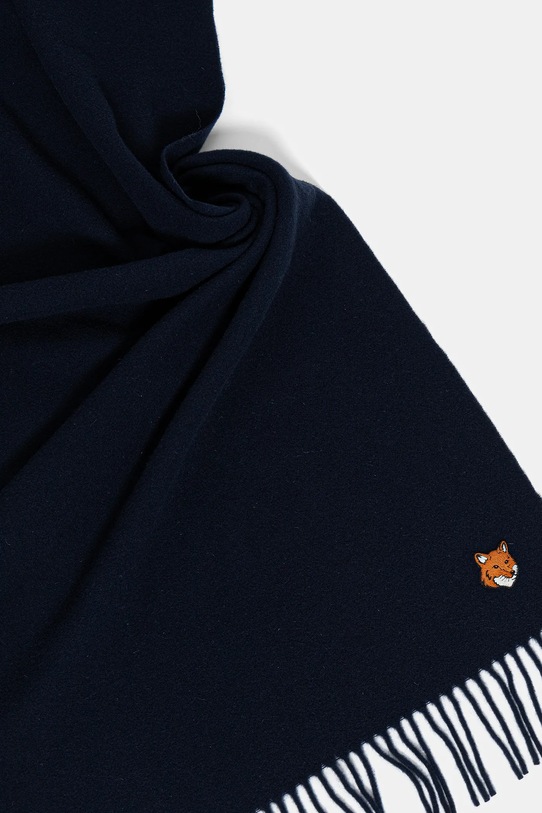 Akcesoria Maison Kitsuné szalik wełniany Fox Head PM06201WB0044 granatowy