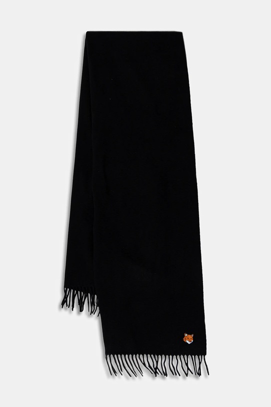 Maison Kitsuné szalik wełniany Fox Head gładkie czarny PM06201WB0044